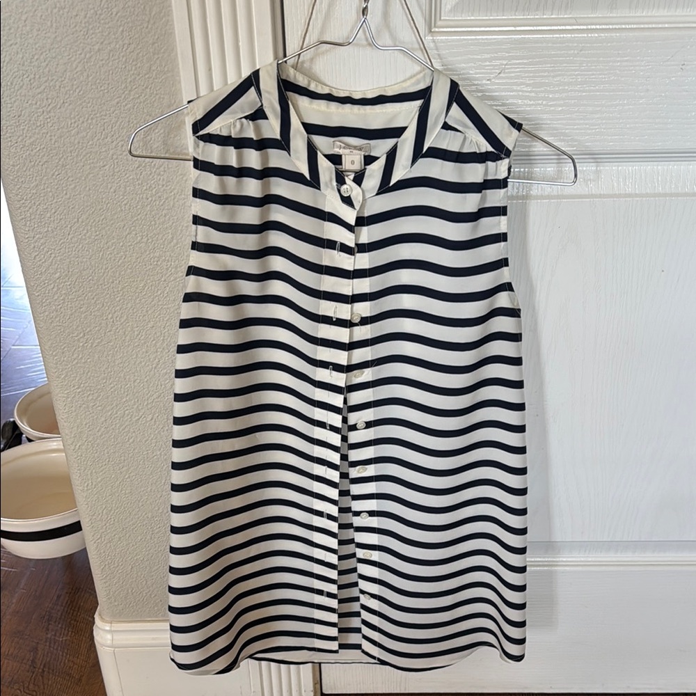 Striped Sleeveless Button-Up Blouse